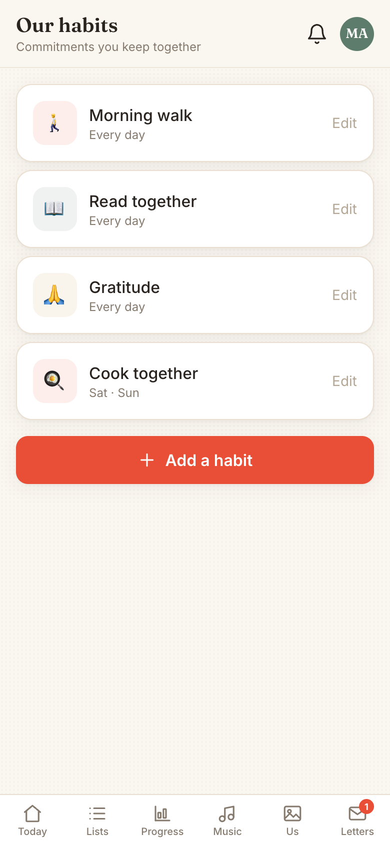 Tandem shared habits with per-partner completion