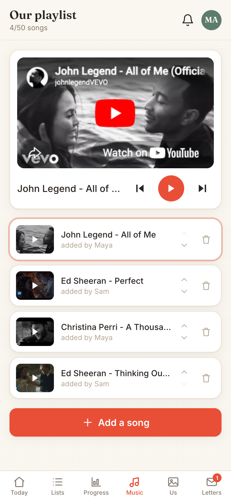 Tandem shared music playlist